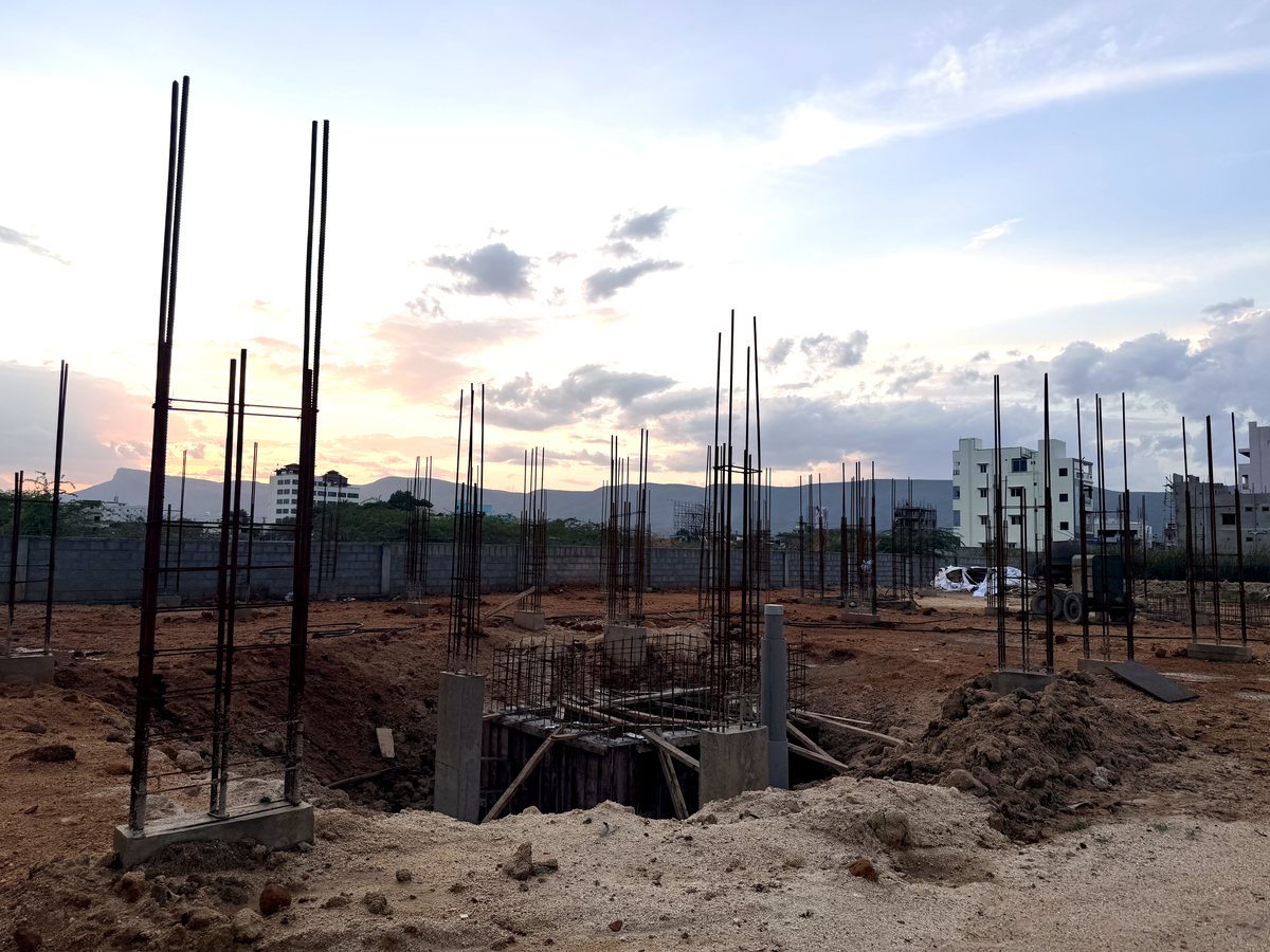 Column reinforcement and footings at the Alekya Towers site