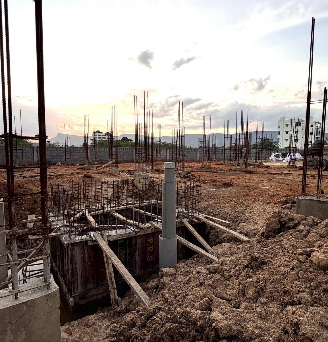 Footing formwork and reinforcement at Alekya Towers